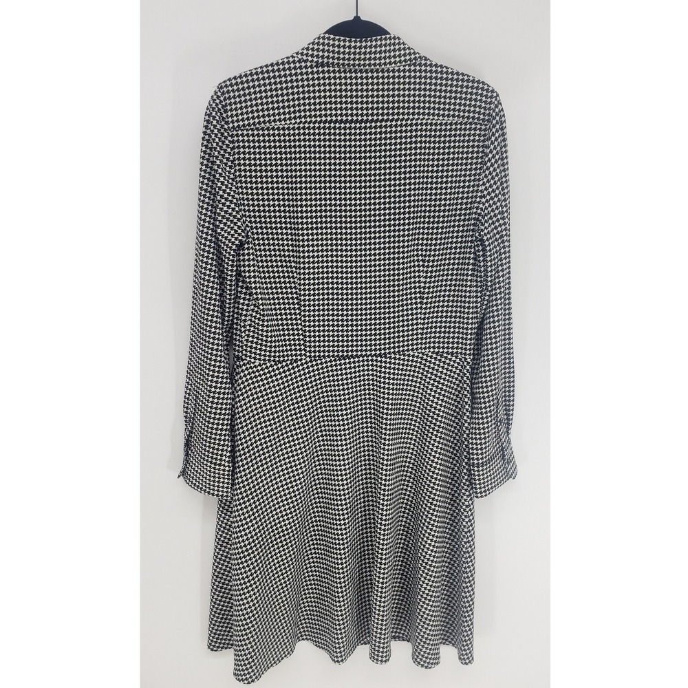 Ralph Lauren Houndstooth Fit & Flare Shirt Dress Size 10 Black White Long Sleeve - Picture 3 of 9